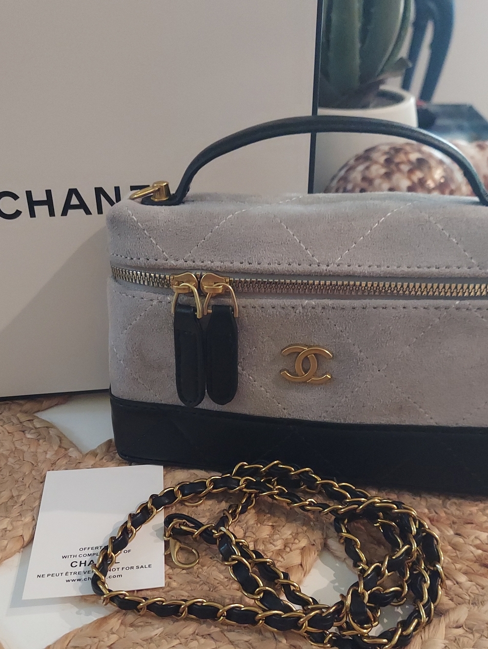 Beautiful CC Gray Suede Slim Vanity Case